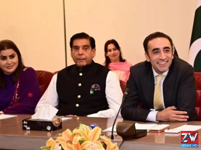 Bilawal Bhutto Zardari speaking to media in Islamabad about constitutional amendments, PPP support, inflation, and federal budget discussions.