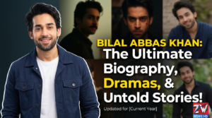 Bilal Abbas Khan Pakistani actor portrait, known for his roles in popular TV dramas, wearing a stylish formal outfit with a confident expression.