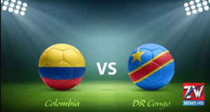 Colombia National Football Team celebrating victory over DR Congo in FIFA World Cup 2026 Group K match with players in action on the field.