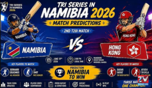 Namibia and Hong Kong cricket teams competing in an international match, showcasing top players, competitive action, and exciting moments on the cricket field.