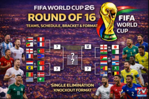 FIFA World Cup 2026 knockout bracket showing the Round of 32, Round of 16, quarterfinals, semifinals, third-place match, and final tournament pathway.